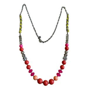 Ann Taylor Loft Necklace Peach Beads Silver Tone Yellow Strand Lobster Claw  34”